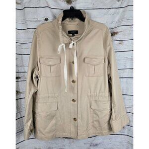 Talbots Utility Safari Tan Jacket 1XP Tie Drawstring Cargo Cotton Blend Womens